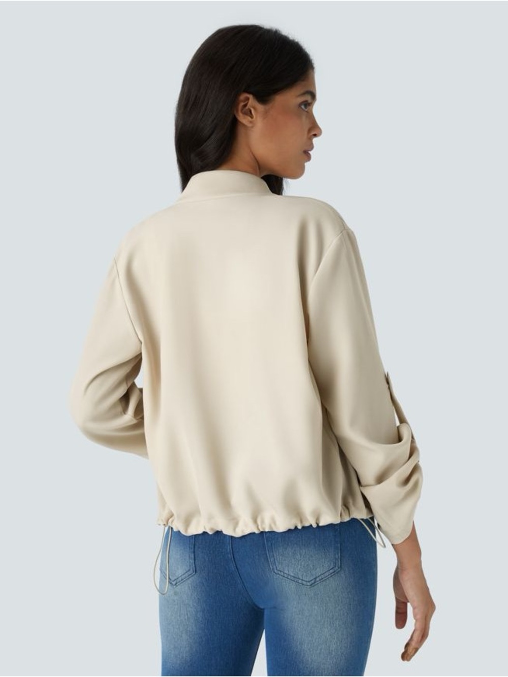 Halara Stand Collar Zip Jacket M Beige Arctic Wolf Drawstring Hem Casual - Picture 3 of 8